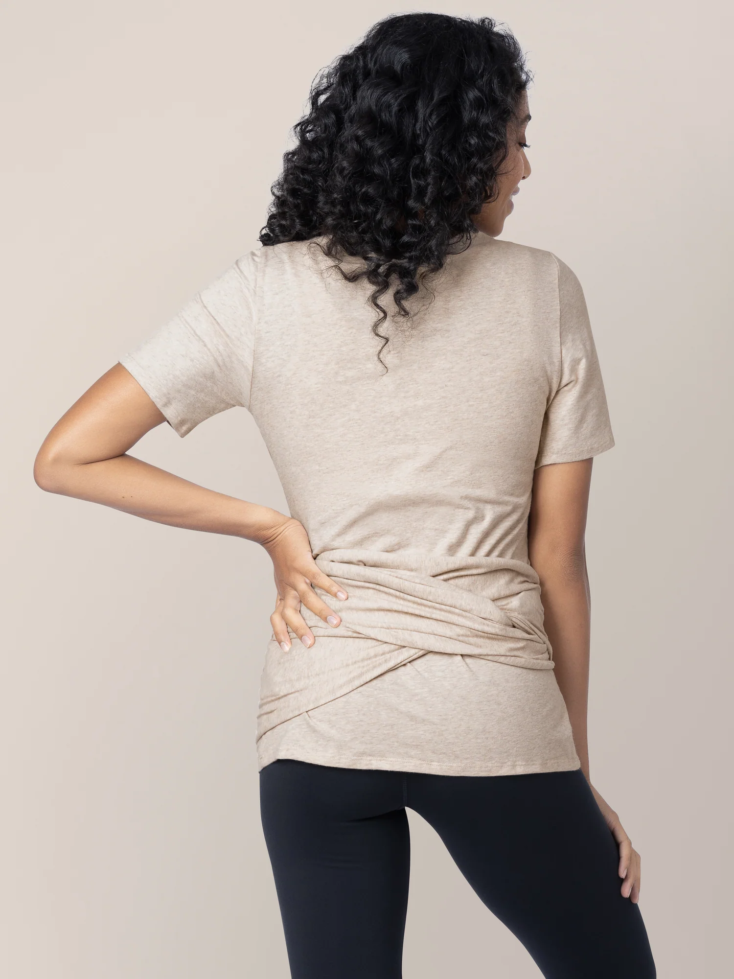 Organic Cotton Skin to Skin Short Sleeve Wrap Top | Oatmeal Heather - Image 5